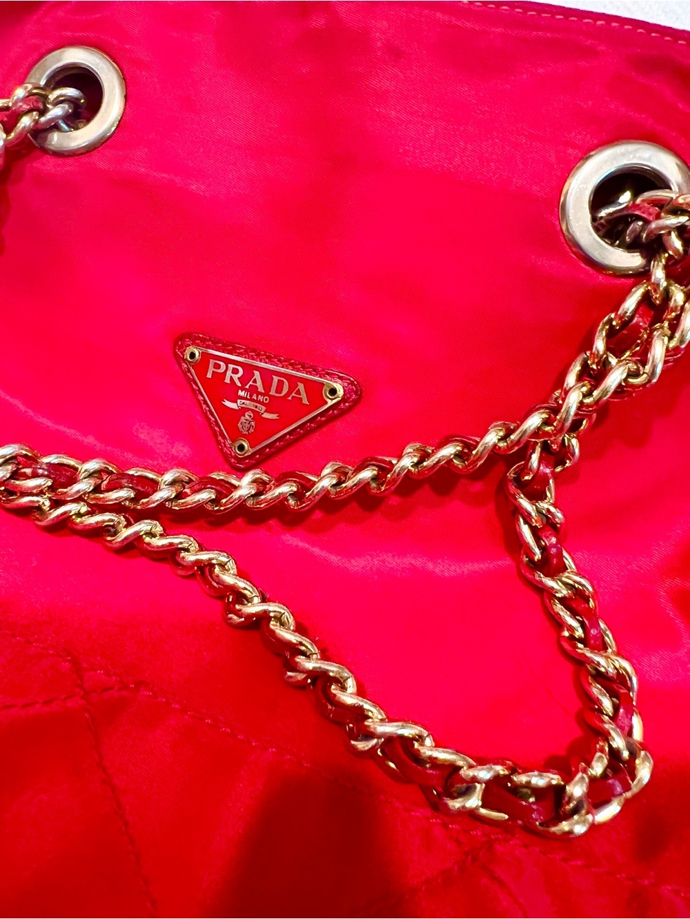 PRADA ⭐️BRIGHT RED Red Nylon Golden Chain-Handle Shoulder Bag! Offers